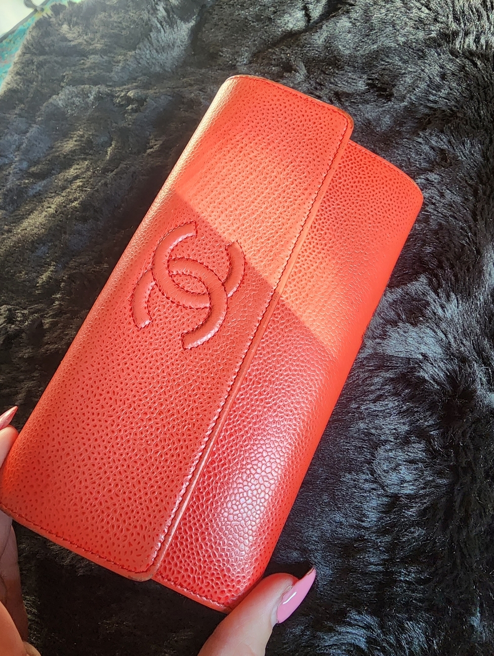 Authentic Chanel Quilted Leather Wallet with Embossed Logo